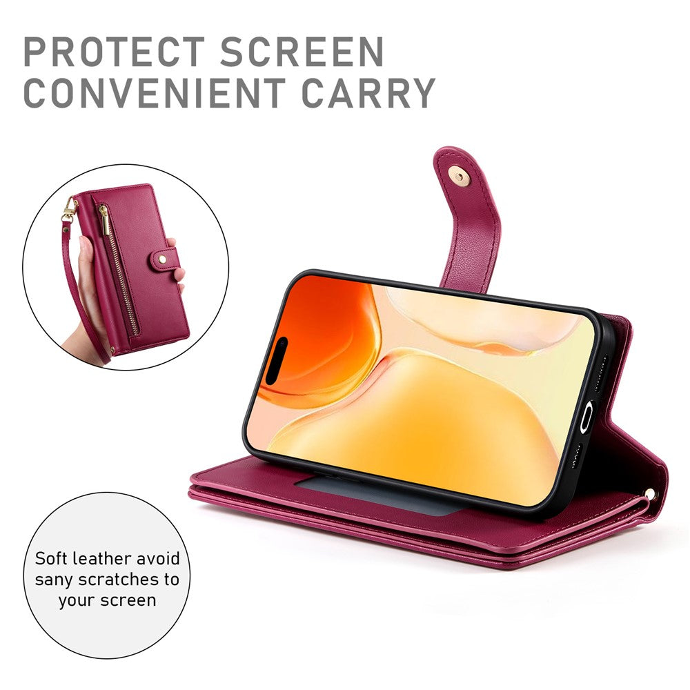 Til iPhone 17 Etui Lynlåslomme Pung Lædertelefoncover med Stropper