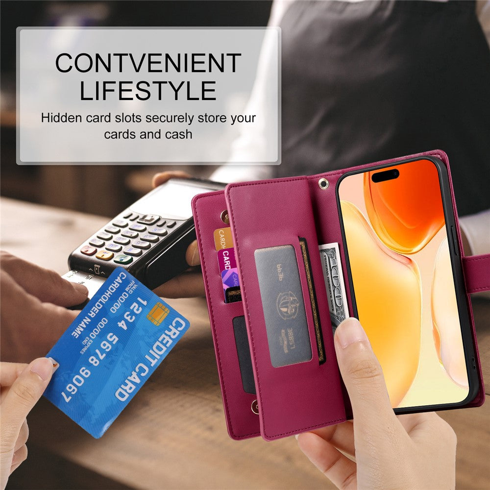 Til iPhone 17 Etui Lynlåslomme Pung Lædertelefoncover med Stropper
