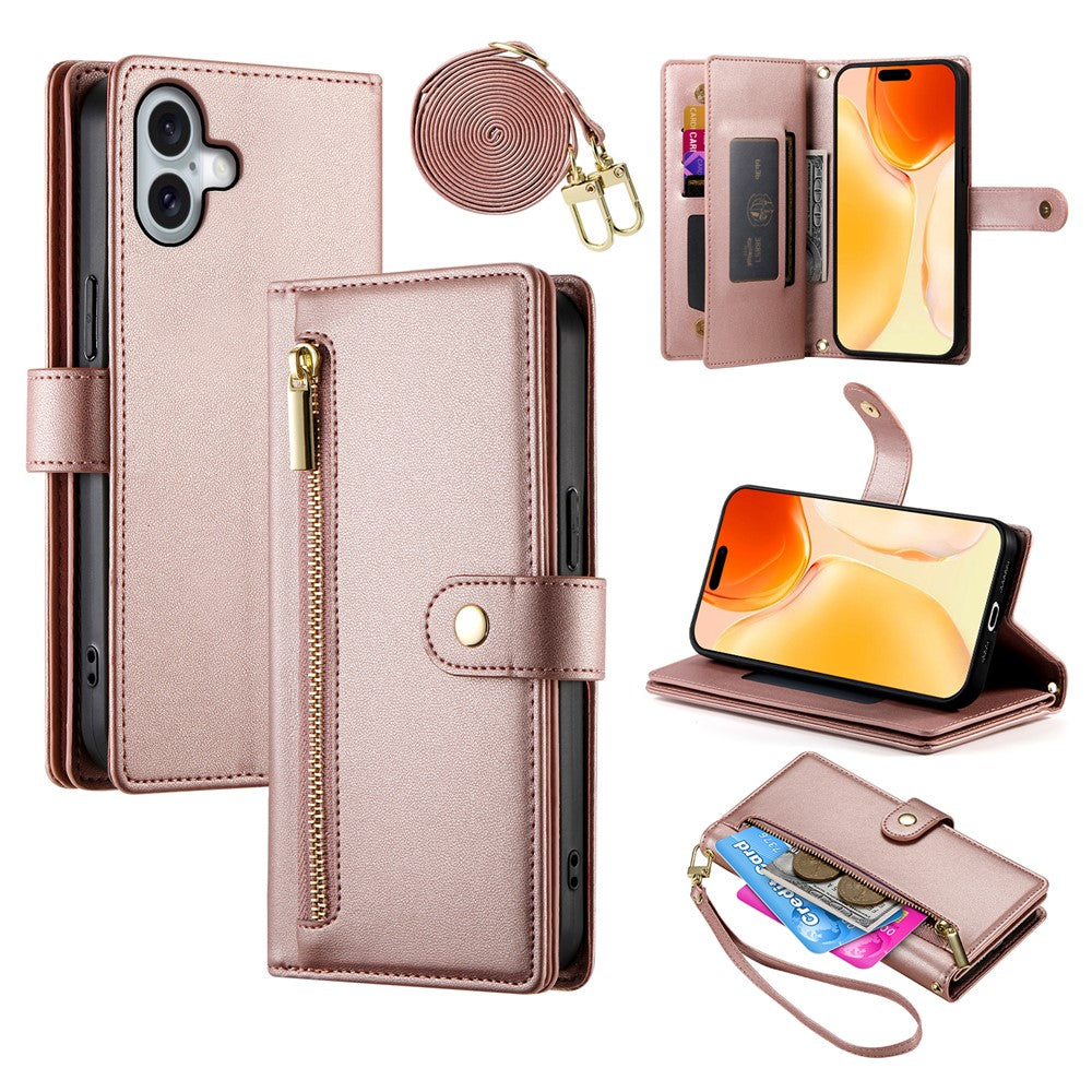 Til iPhone 17 Etui Lynlåslomme Pung Lædertelefoncover med Stropper