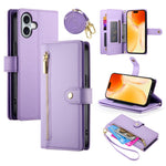 Til iPhone 17 Etui Lynlåslomme Pung Lædertelefoncover med Stropper