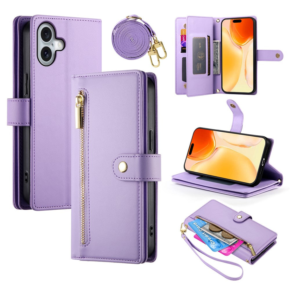 Til iPhone 17 Etui Lynlåslomme Pung Lædertelefoncover med Stropper