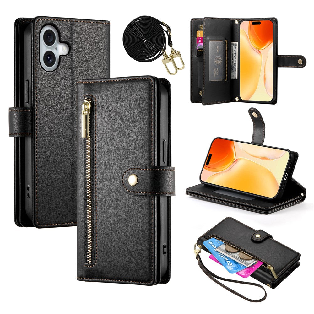 Til iPhone 17 Etui Lynlåslomme Pung Lædertelefoncover med Stropper