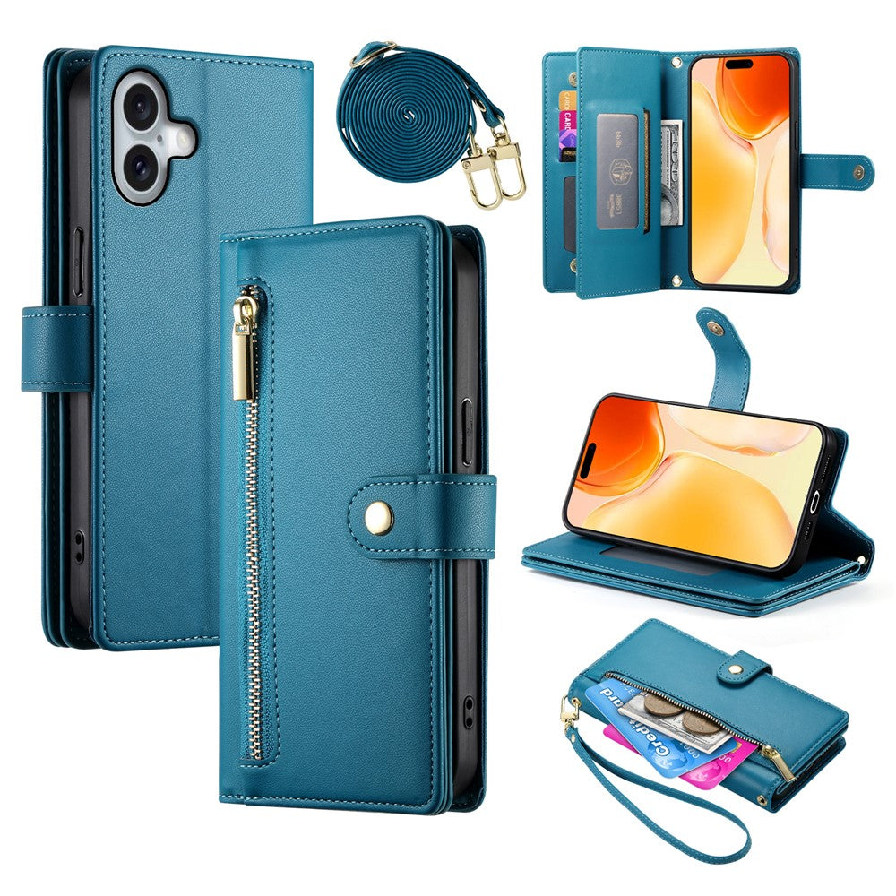 Til iPhone 17 Etui Lynlåslomme Pung Lædertelefoncover med Stropper
