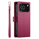 For iPhone 18 Pro / 17 Pro Case Zipper Pocket Wallet Leather Phone Cover with Straps