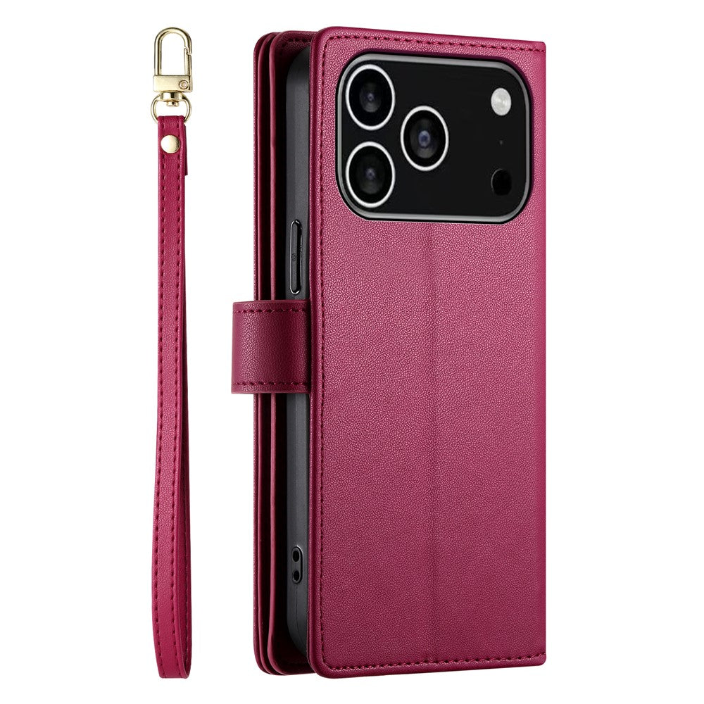 For iPhone 18 Pro / 17 Pro Case Zipper Pocket Wallet Leather Phone Cover with Straps