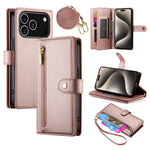 For iPhone 18 Pro / 17 Pro Case Zipper Pocket Wallet Leather Phone Cover with Straps
