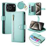 For iPhone 18 Pro / 17 Pro Case Zipper Pocket Wallet Leather Phone Cover with Straps