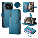 For iPhone 18 Pro / 17 Pro Case Zipper Pocket Wallet Leather Phone Cover with Straps