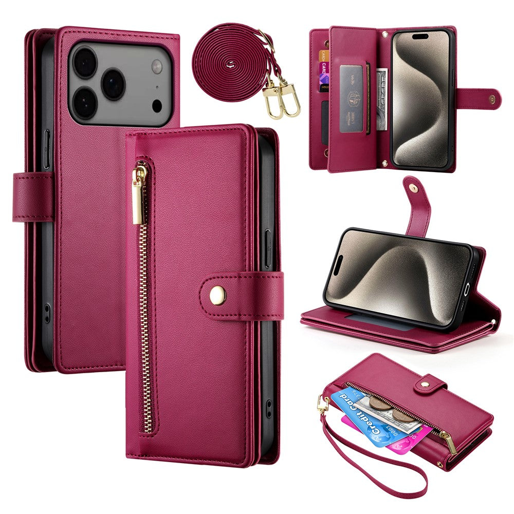 Til iPhone 18 Pro Max / 17 Pro Max Cover Lynlåslomme Pung Læder Telefoncover med Remme