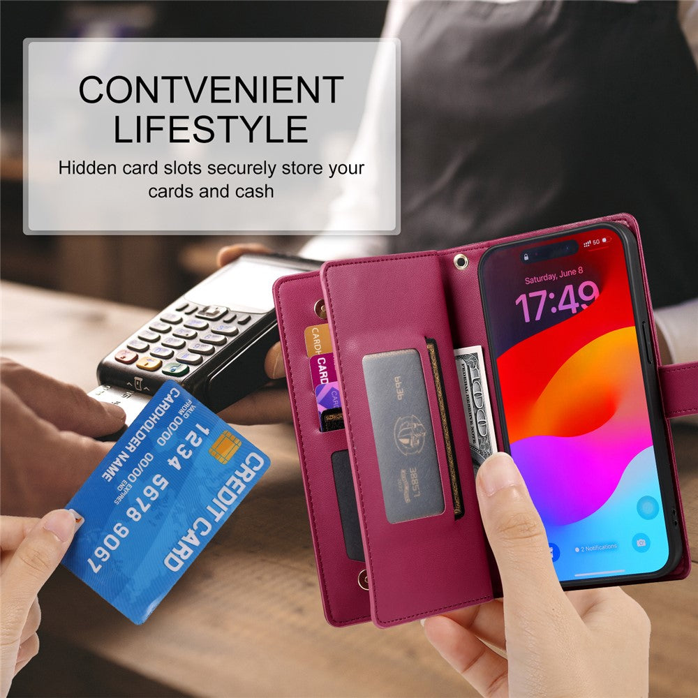Til iPhone 18 Pro Max / 17 Pro Max Cover Lynlåslomme Pung Læder Telefoncover med Remme