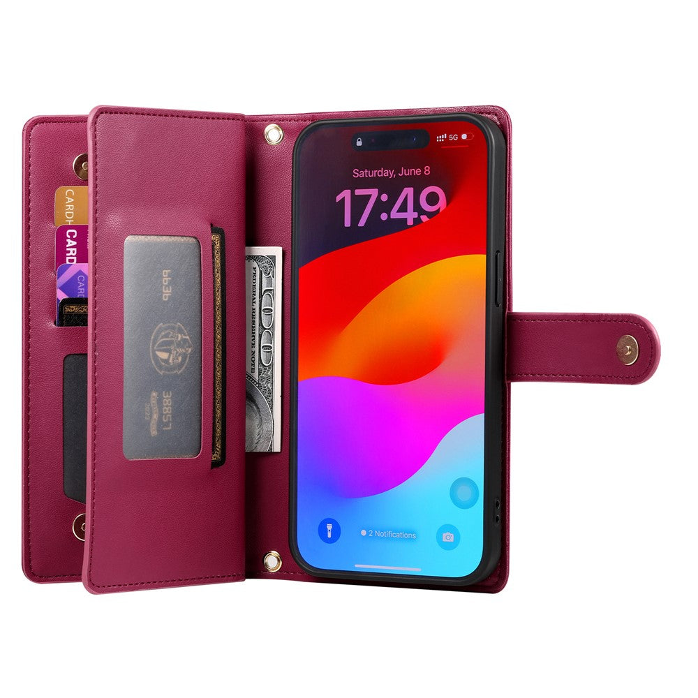 Til iPhone 18 Pro Max / 17 Pro Max Cover Lynlåslomme Pung Læder Telefoncover med Remme