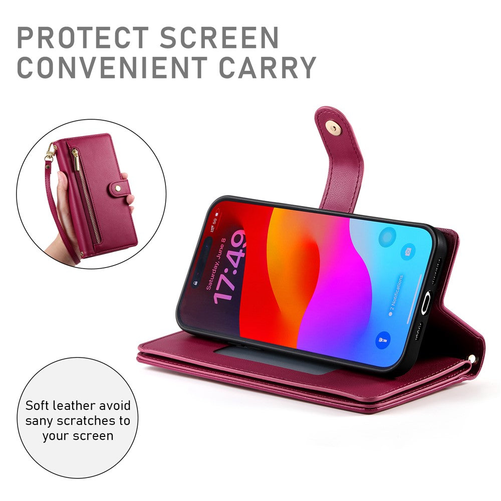 Til iPhone 18 Pro Max / 17 Pro Max Cover Lynlåslomme Pung Læder Telefoncover med Remme