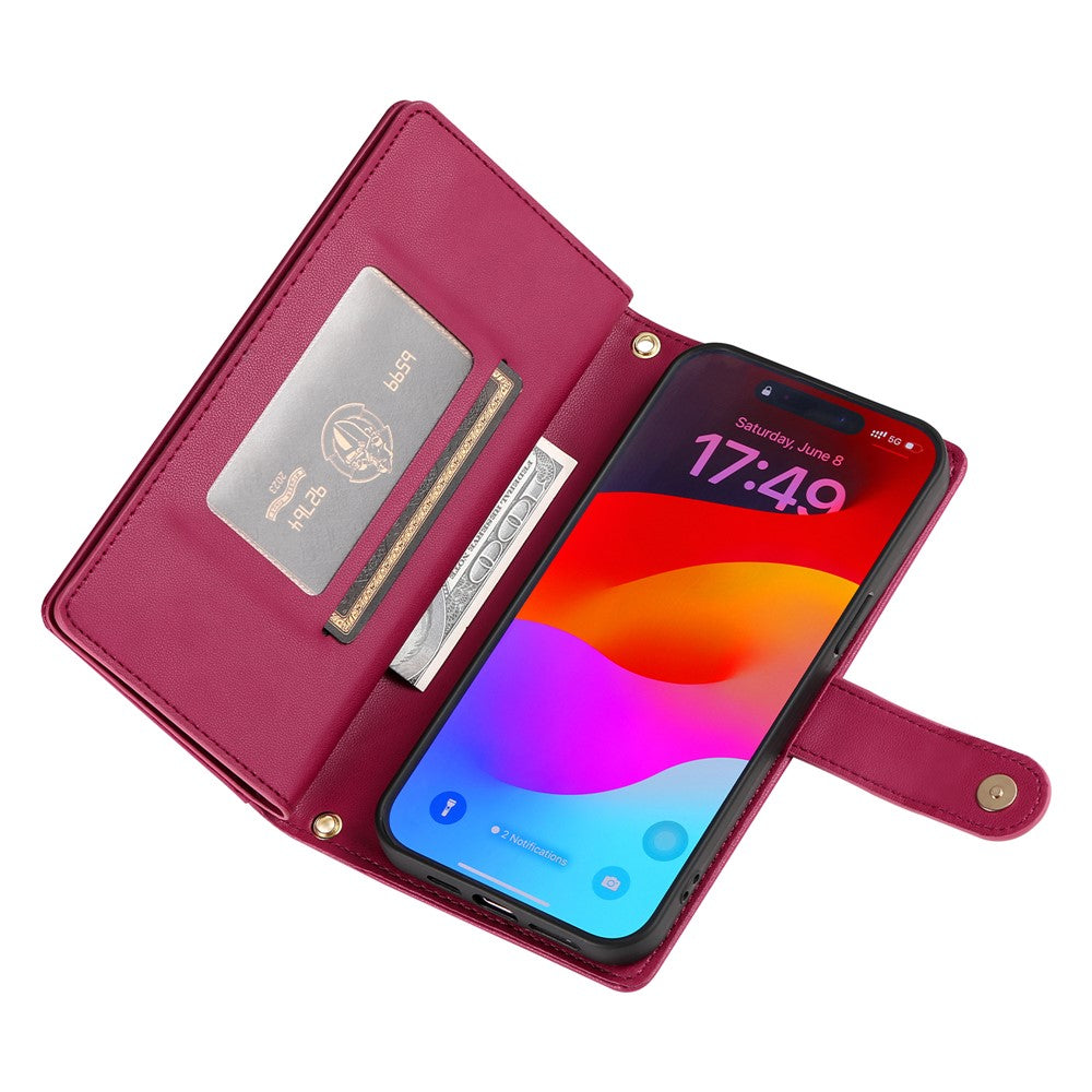 Til iPhone 18 Pro Max / 17 Pro Max Cover Lynlåslomme Pung Læder Telefoncover med Remme