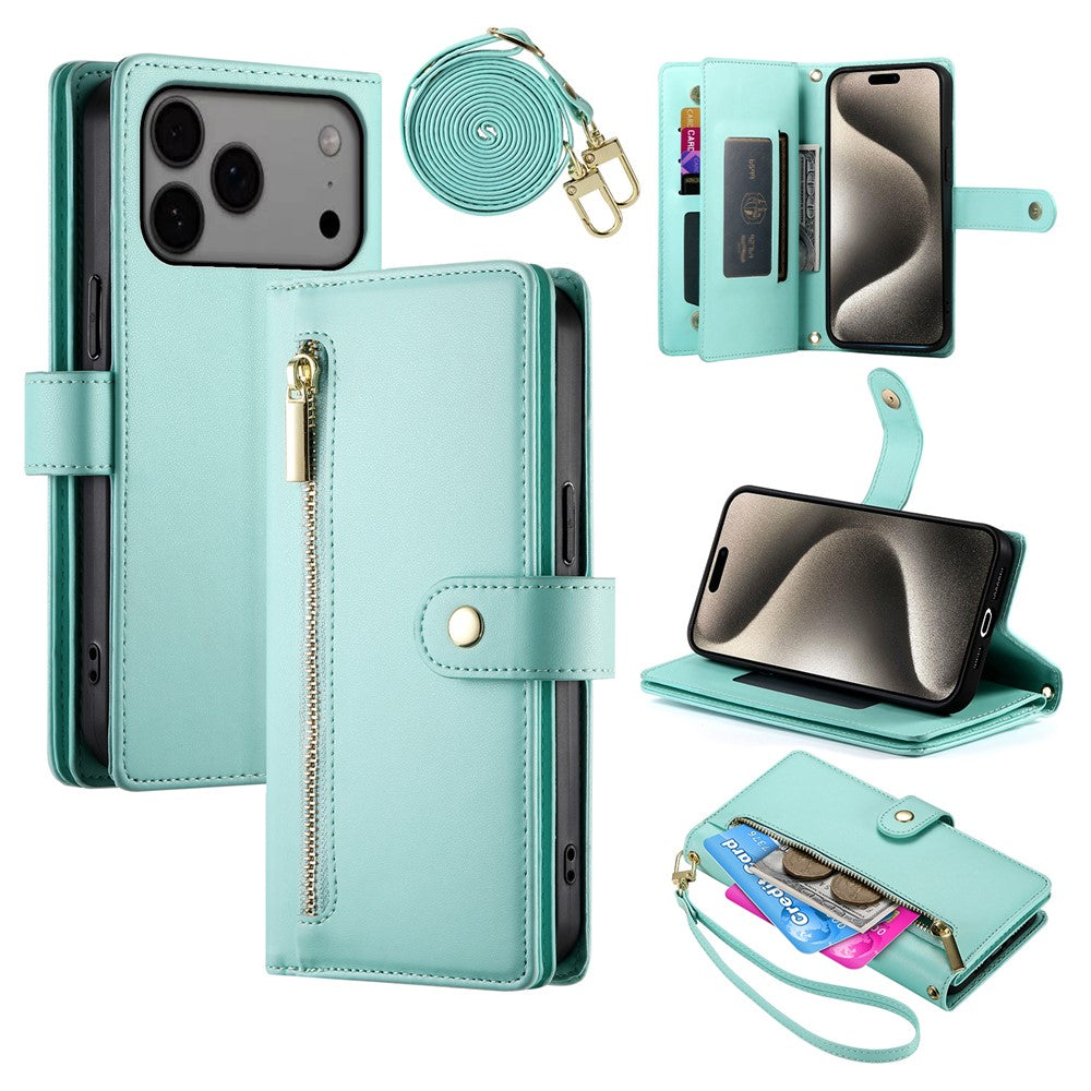Til iPhone 18 Pro Max / 17 Pro Max Cover Lynlåslomme Pung Læder Telefoncover med Remme