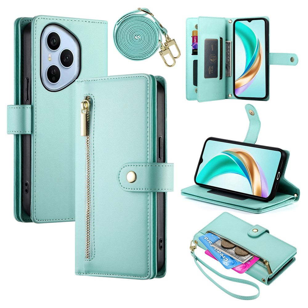 For Honor 400 Pro 5G (Global) Case Zipper Pocket Wallet Leather Phone Cover with Straps