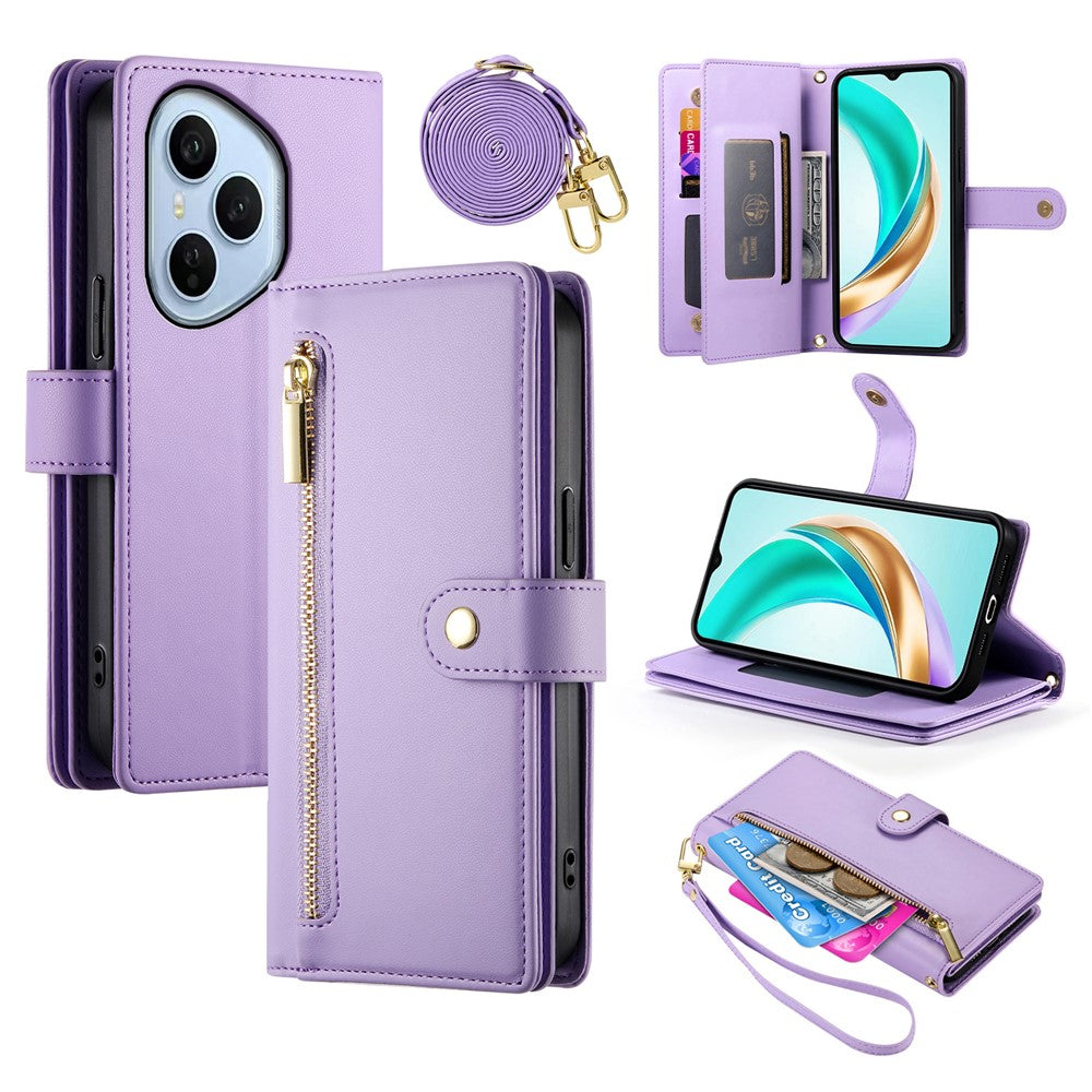 For Honor 400 Pro 5G (Global) Case Zipper Pocket Wallet Leather Phone Cover with Straps