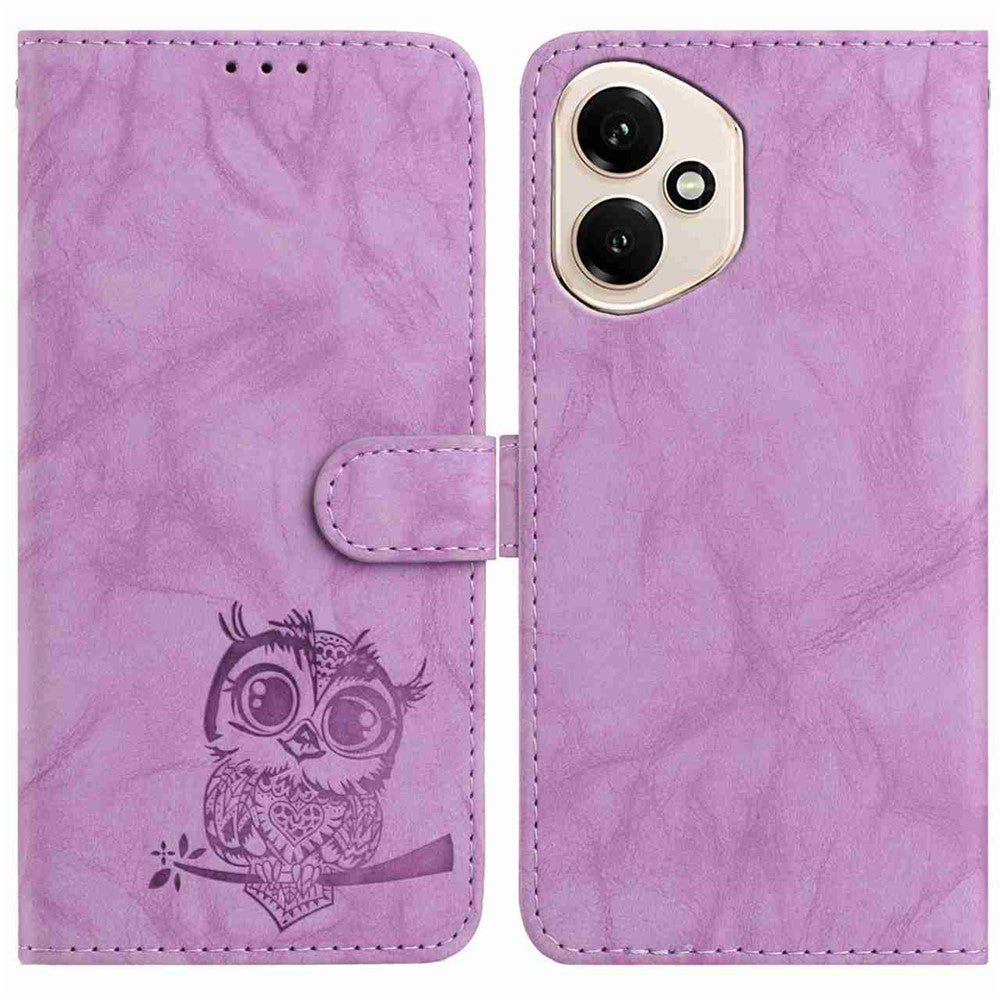 For Honor 400 5G (Global) Case Owl Imprinted PU Leather Wallet Phone Cover with Wrist Strap