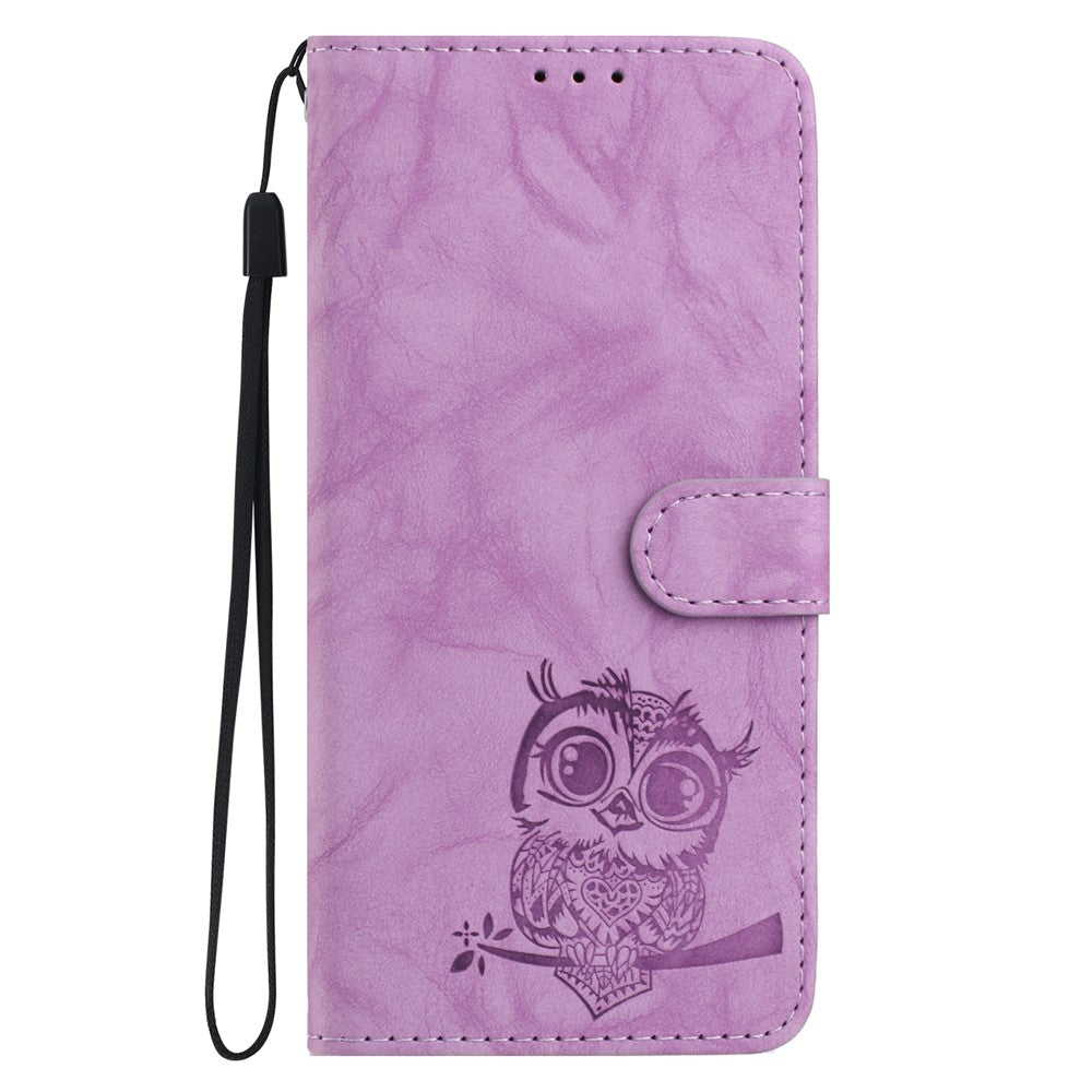 For Honor 400 5G (Global) Case Owl Imprinted PU Leather Wallet Phone Cover with Wrist Strap