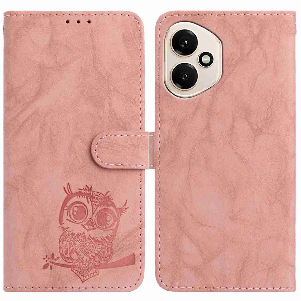 For Honor 400 5G (Global) Case Owl Imprinted PU Leather Wallet Phone Cover with Wrist Strap