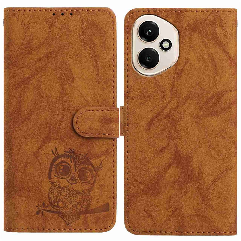 For Honor 400 5G (Global) Case Owl Imprinted PU Leather Wallet Phone Cover with Wrist Strap