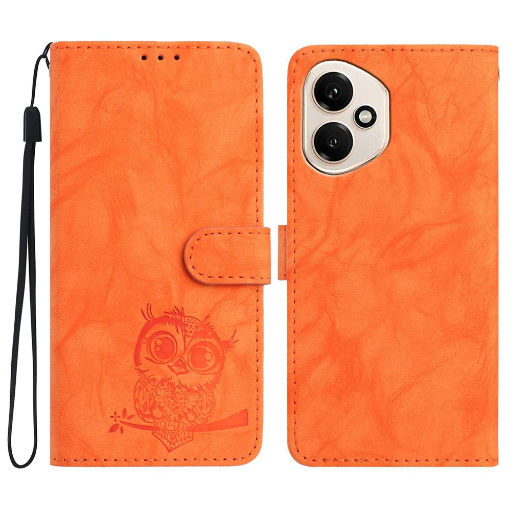 For Honor 400 5G (Global) Case Owl Imprinted PU Leather Wallet Phone Cover with Wrist Strap