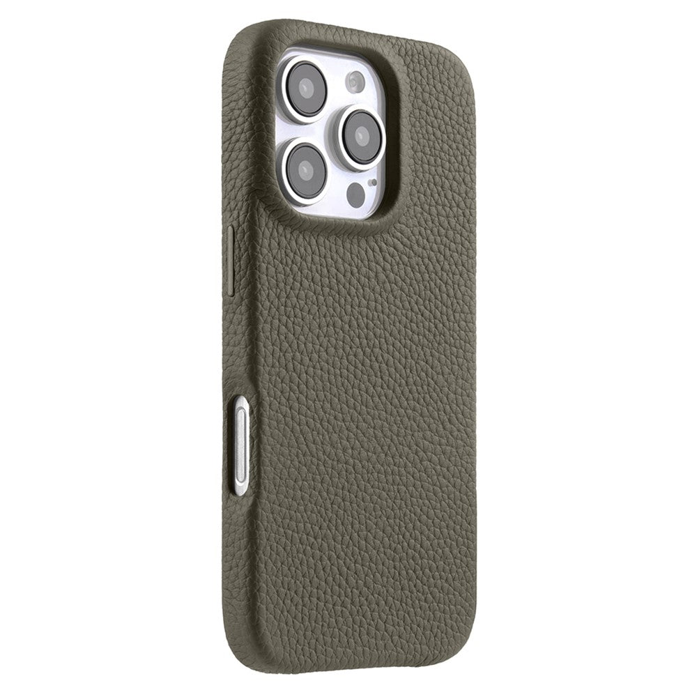 MELKCO For iPhone 16 Pro Max Magnetic Case Genuine Cow Leather PC Phone Back Cover