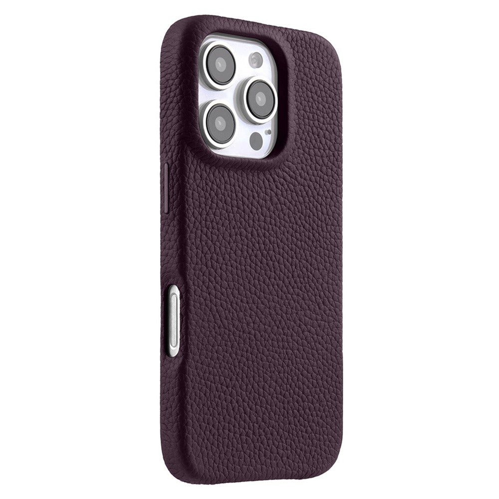MELKCO For iPhone 16 Pro Max Magnetic Case Genuine Cow Leather PC Phone Back Cover