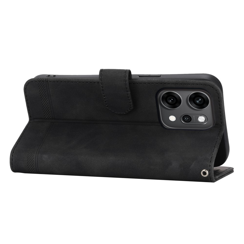 DIERFENG DF-03 For Oppo Reno14 Pro 5G (Global) Case Lines Imprint Wallet Leather Phone Cover with Wrist Strap