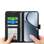 DIERFENG DF-03 For Oppo Reno14 Pro 5G (Global) Case Lines Imprint Wallet Leather Phone Cover with Wrist Strap