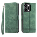DIERFENG DF-03 For Oppo Reno14 Pro 5G (Global) Case Lines Imprint Wallet Leather Phone Cover with Wrist Strap
