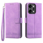 DIERFENG DF-03 For Oppo Reno14 Pro 5G (Global) Case Lines Imprint Wallet Leather Phone Cover with Wrist Strap