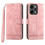 DIERFENG DF-03 For Oppo Reno14 Pro 5G (Global) Case Lines Imprint Wallet Leather Phone Cover with Wrist Strap