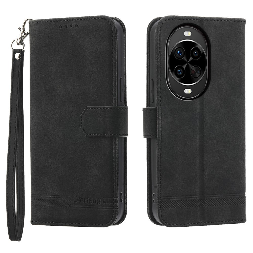 DIERFENG DF-03 For Huawei nova 14 Pro 5G Case Lines Imprint Wallet Leather Phone Cover with Wrist Strap