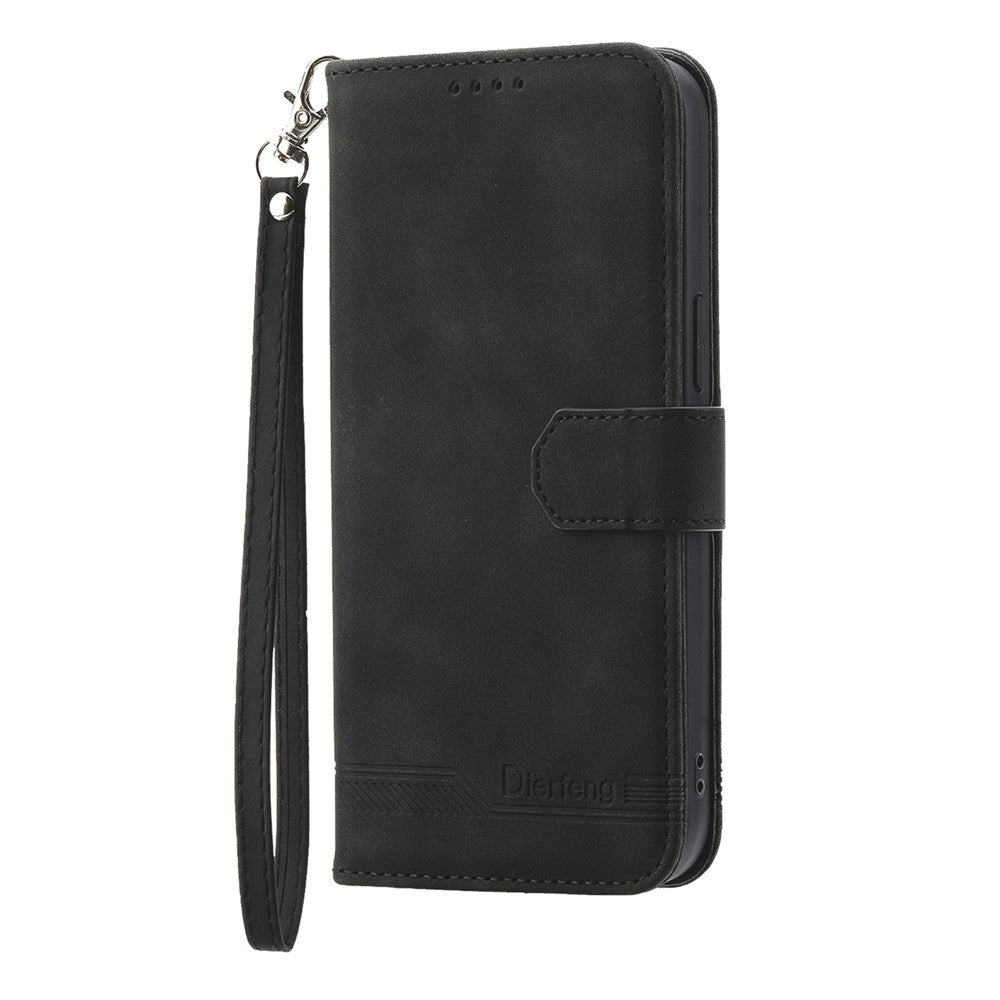 DIERFENG DF-03 For Huawei nova 14 Pro 5G Case Lines Imprint Wallet Leather Phone Cover with Wrist Strap