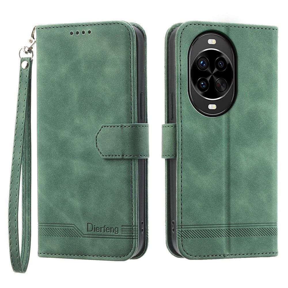 DIERFENG DF-03 For Huawei nova 14 Pro 5G Case Lines Imprint Wallet Leather Phone Cover with Wrist Strap