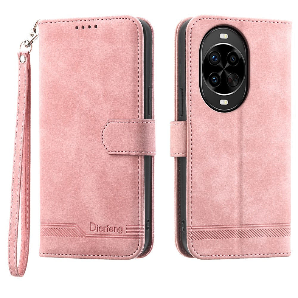 DIERFENG DF-03 For Huawei nova 14 Pro 5G Case Lines Imprint Wallet Leather Phone Cover with Wrist Strap