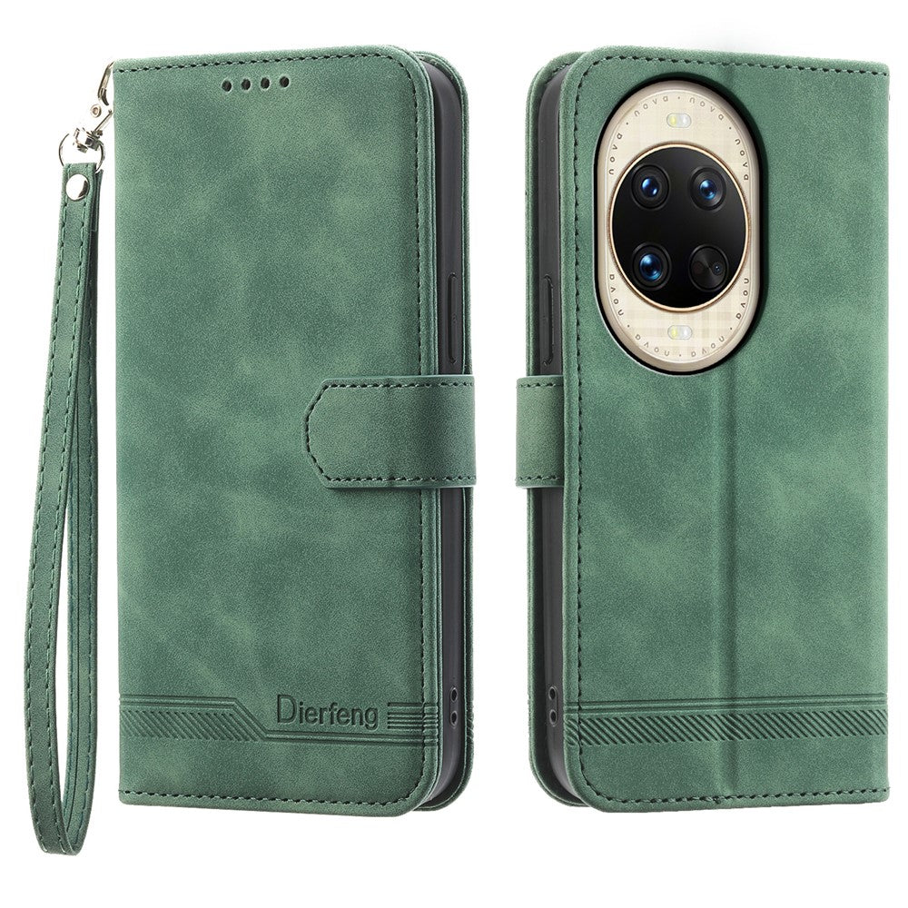 DIERFENG DF-03 For Huawei nova 14 Ultra 5G Case Lines Imprint Wallet Leather Phone Cover with Wrist Strap