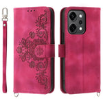 For Oppo Reno14 Pro 5G (Global) Case Flower Pattern PU Leather Wallet Phone Cover with Strap