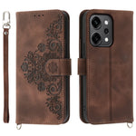 For Oppo Reno14 Pro 5G (Global) Case Flower Pattern PU Leather Wallet Phone Cover with Strap