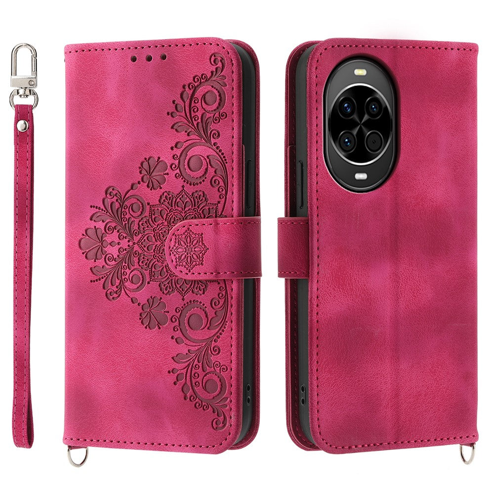 For Huawei nova 14 5G Case Flower Pattern PU Leather Wallet Phone Cover with Strap