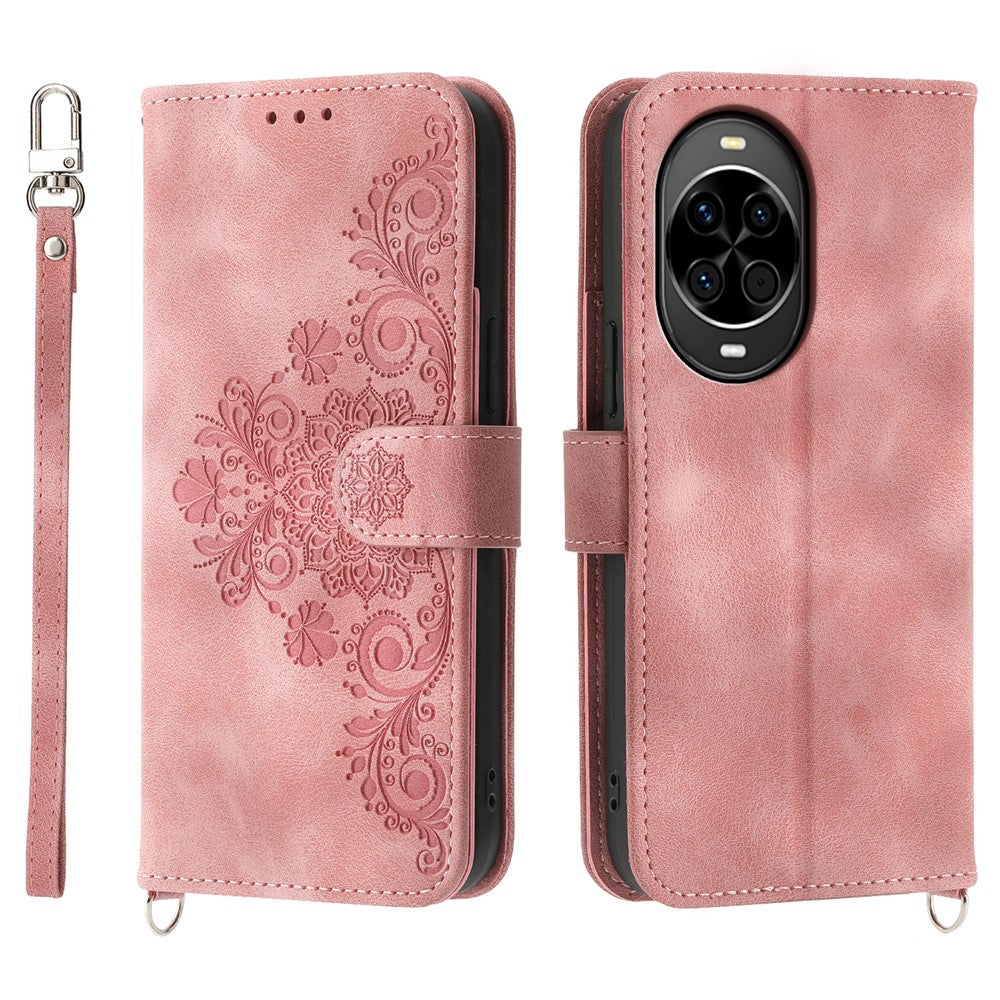 For Huawei nova 14 5G Case Flower Pattern PU Leather Wallet Phone Cover with Strap