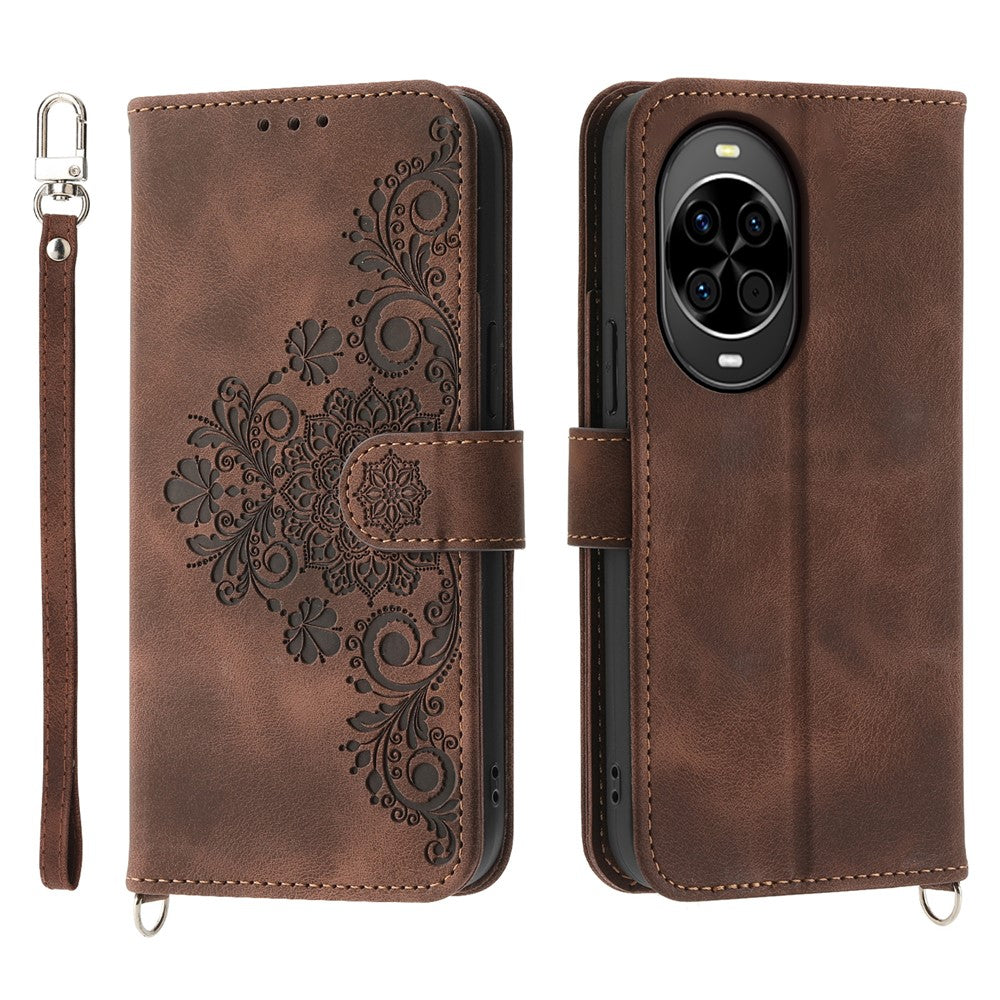 For Huawei nova 14 5G Case Flower Pattern PU Leather Wallet Phone Cover with Strap