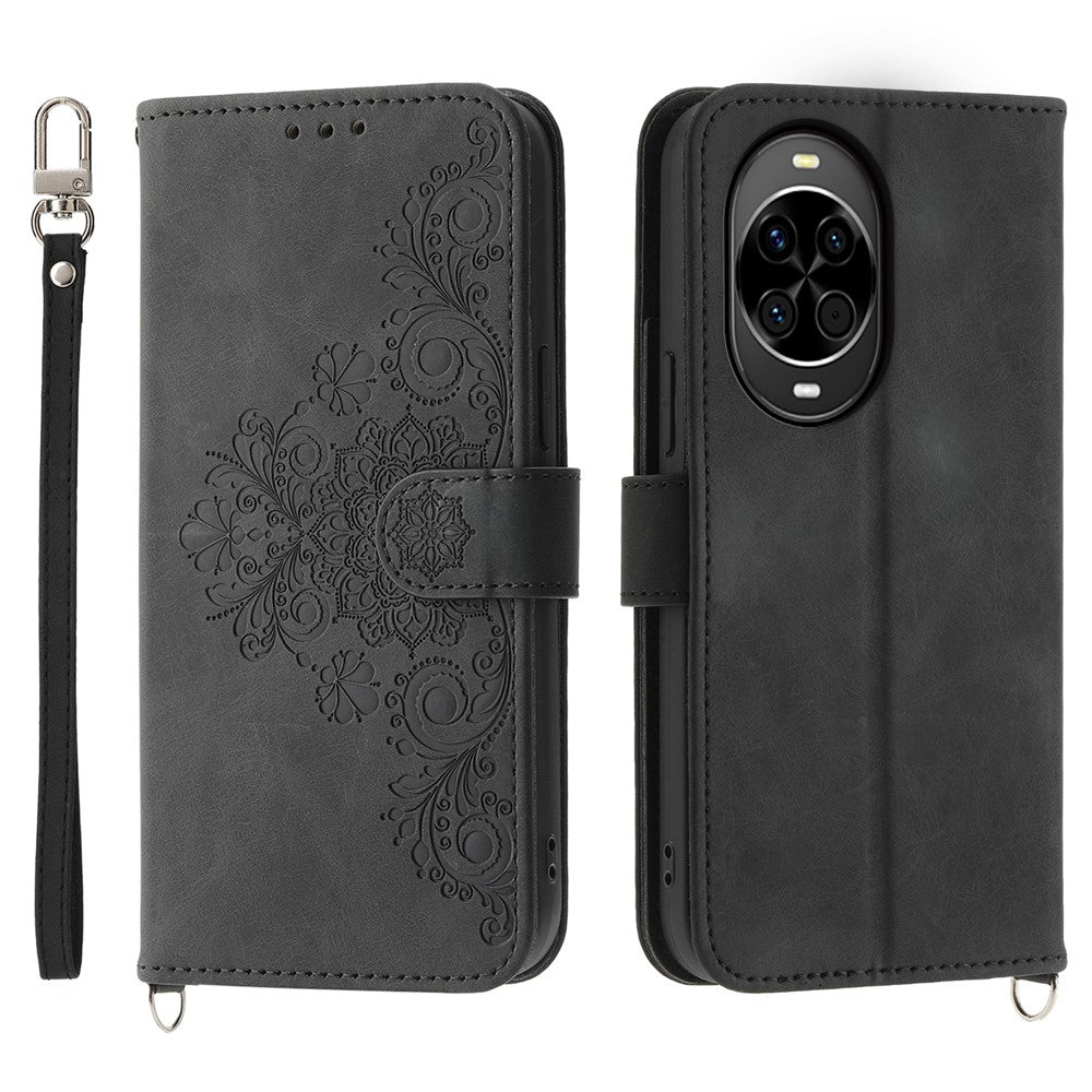For Huawei nova 14 5G Case Flower Pattern PU Leather Wallet Phone Cover with Strap