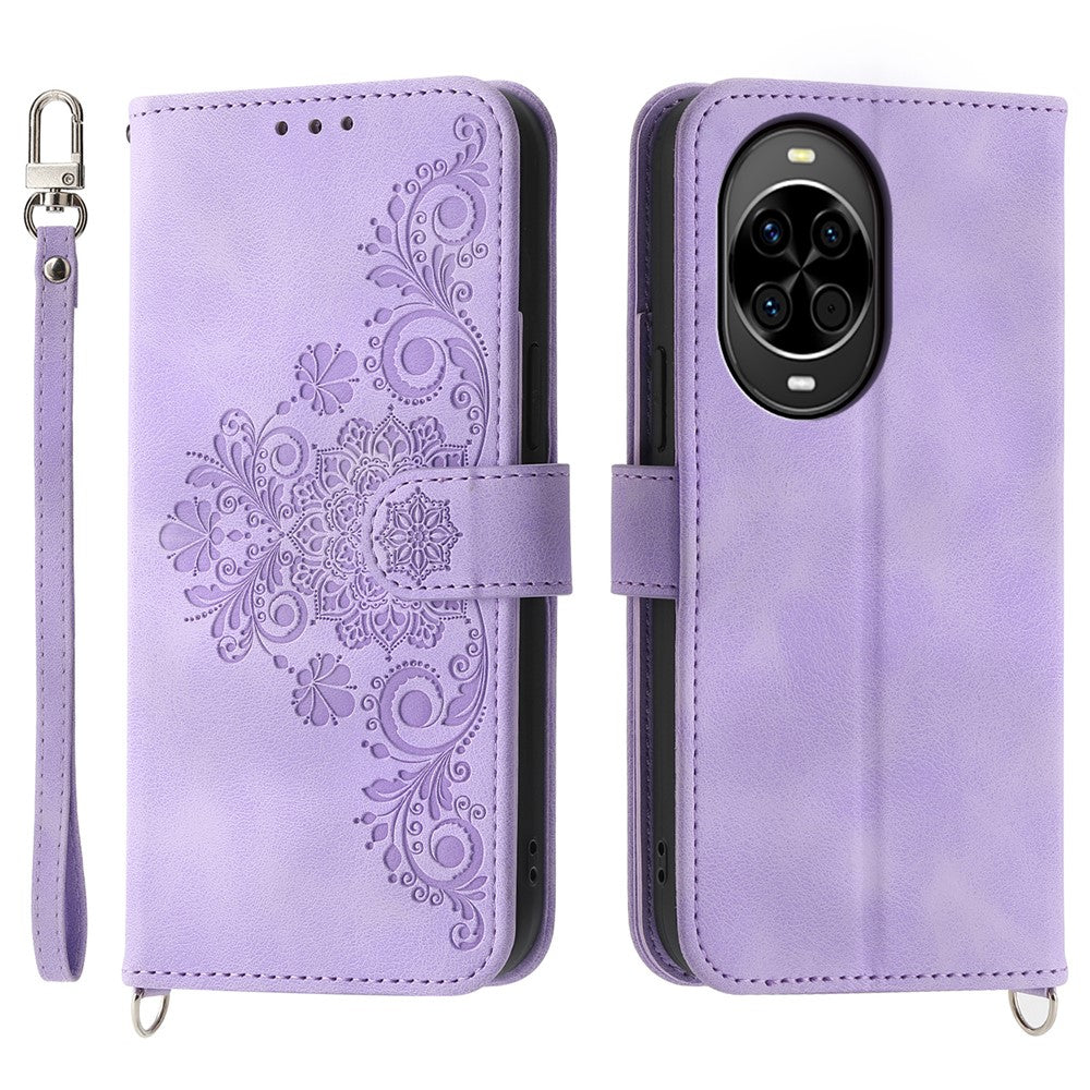 For Huawei nova 14 5G Case Flower Pattern PU Leather Wallet Phone Cover with Strap