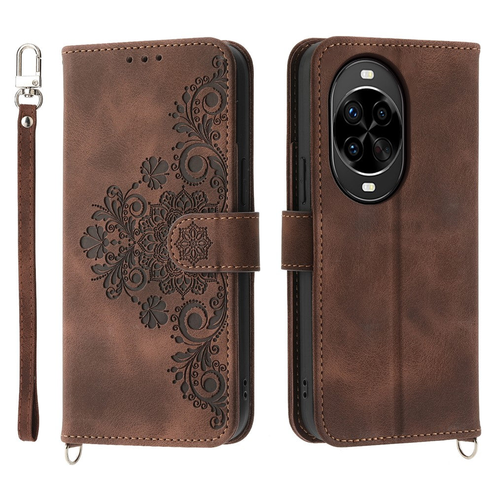 For Huawei nova 14 Pro 5G Case Flower Pattern PU Leather Wallet Phone Cover with Strap