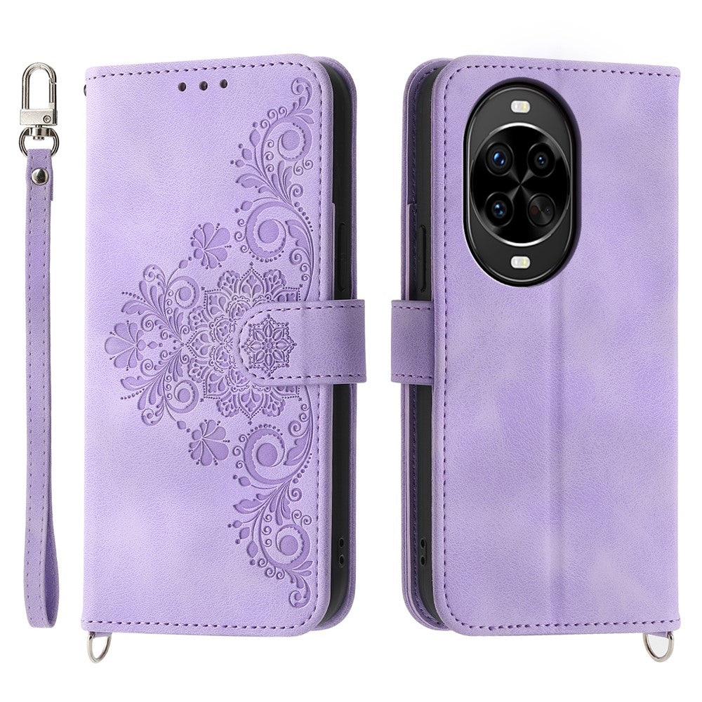 For Huawei nova 14 Pro 5G Case Flower Pattern PU Leather Wallet Phone Cover with Strap