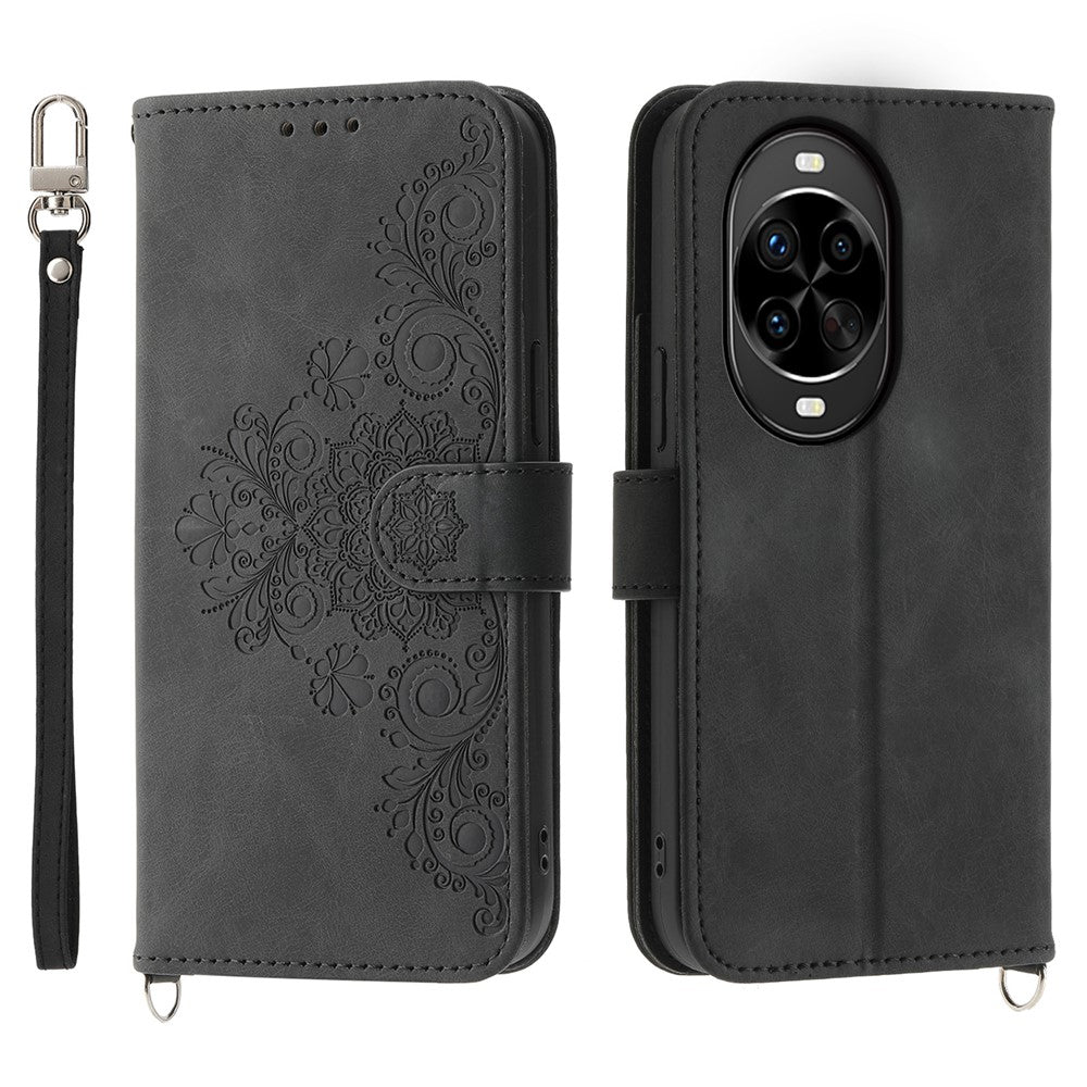 For Huawei nova 14 Pro 5G Case Flower Pattern PU Leather Wallet Phone Cover with Strap