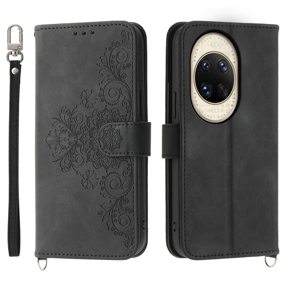 For Huawei nova 14 Ultra 5G Case Flower Pattern PU Leather Wallet Phone Cover with Strap
