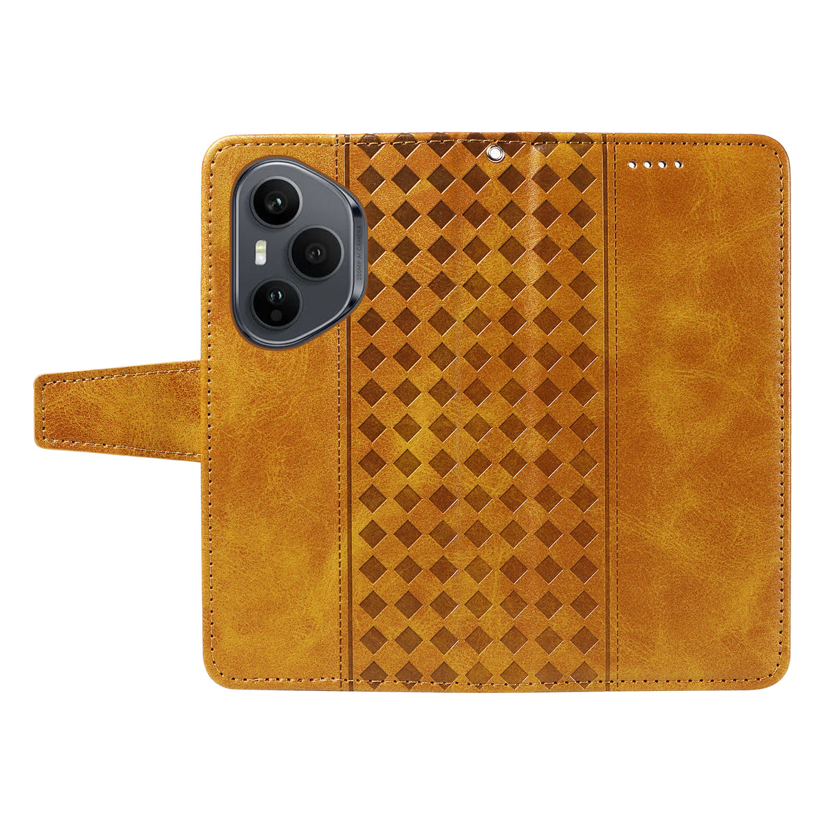 For Honor 400 Pro 5G (Global) Leather Case Wallet Stand Grids Imprinted Phone Cover with Strap