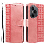 For Honor 400 Pro 5G (Global) Leather Case Wallet Stand Grids Imprinted Phone Cover with Strap